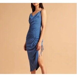 ABERCROMBIE & FITCH Women’s Asymmetrical Cinched Midi Dress, Robin Blue- Size XS
